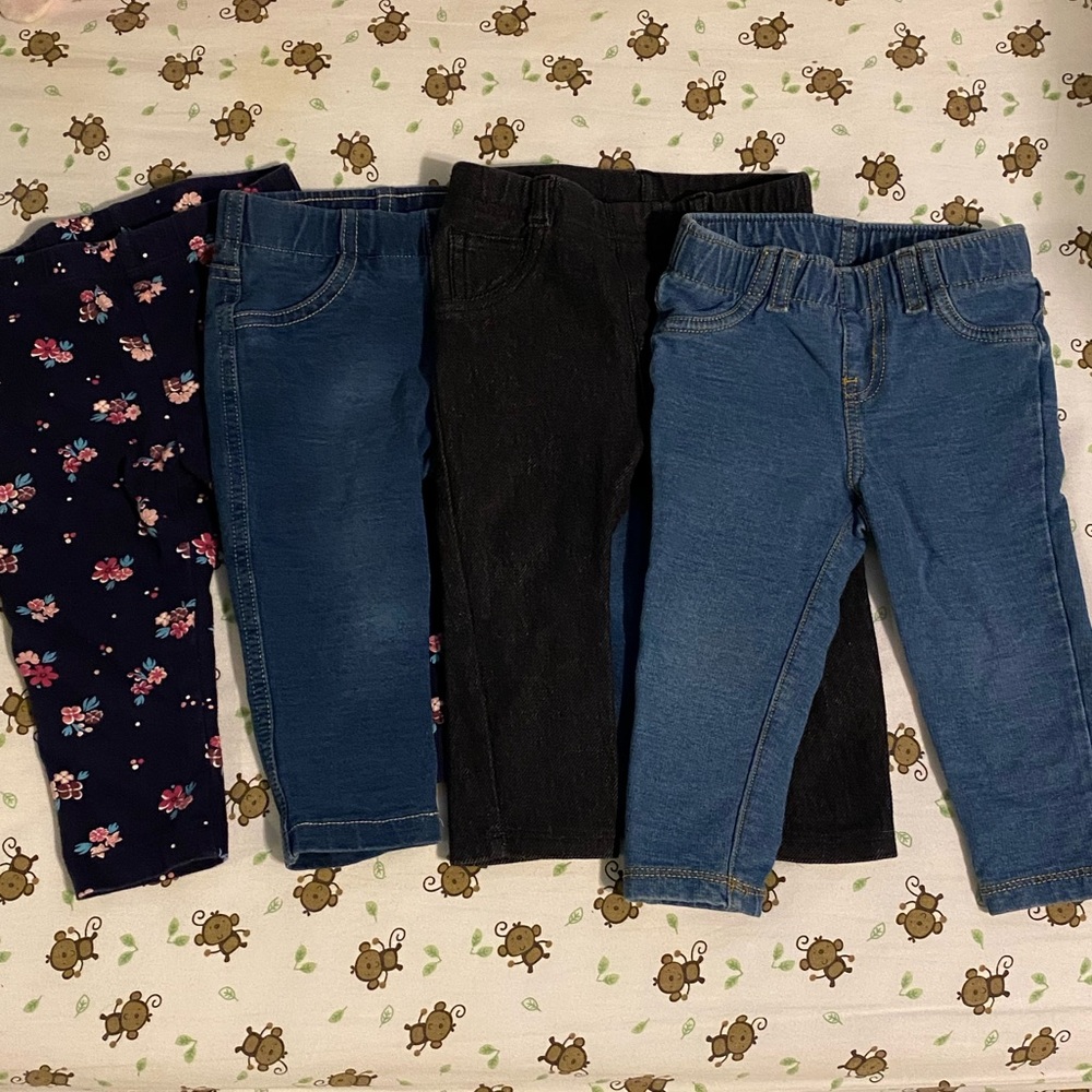4 pairs baby girl 12 mo month jeggins leggings EUC